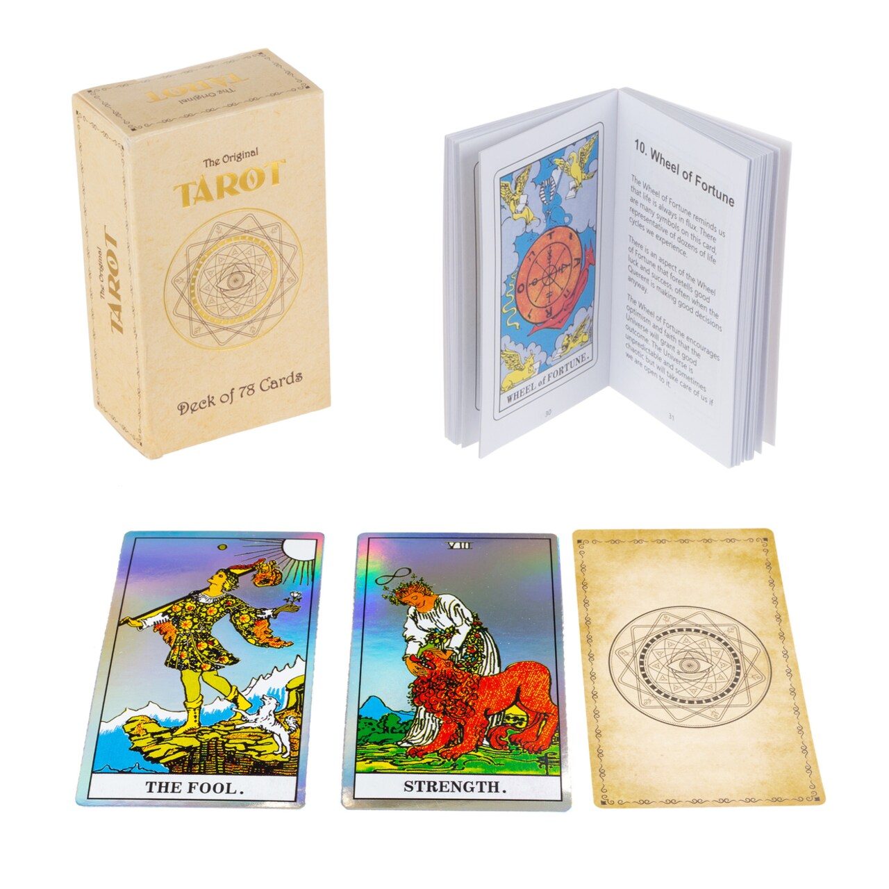 Holographic Tarot Cards With Guide Book 78 Card Oracle Deck Durable 350 Gsm